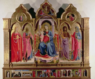 Virgin and Child Enthroned with Four Angels, St. Mark, St. John the Baptist, St. John the Evangelist and Mary Magdalen, from the Polittico di San Domenico by Fra Angelico